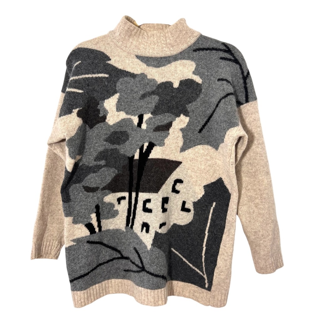 Concept Design Sweater Womens S Lambswool Angora Landscape‎ Graphic Mock Neck